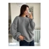 Kadın Gri Bisiklet Yaka Uzun Kollu Düşük Omuz Oversize Selanik Örgü Triko Kazak