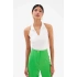 bysoca Kadın Beyaz Gömlek Yaka Halter Kesim Sırtı Açık Kenarları Tırtıklı Fitilli Triko Crop Bluz