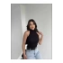 bysoca Kadın Siyah Halter Yaka Sırtı Açık Boyundan Bağlamalı Gofre Dokulu Yazlık Crop Bluz
