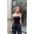 bysoca Kadın Siyah İnce İp Askılı Kare Yaka Basic Sandy Kumaş Günlük Atlet Bodysuit