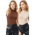 Kadın Kahve Bej Yarım Balıkçı Yaka Kolsuz Pamuklu 2li Basic Body Bluz