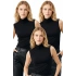 Kadın Siyah Yarım Balıkçı Yaka Kolsuz Pamuklu Esnek 3lü Basic Body Bluz