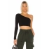 bysoca Kadın Siyah Asimetrik Kesim Tek Omuz Uzun Kollu Vücudu Saran Jarse Crop Top
