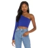 bysoca Kadın Saks Mavisi Asimetrik Kesim Tek Omuz Uzun Kollu Vücudu Saran Jarse Crop Top