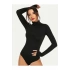 bysoca Kadın Siyah Balıkçı Yaka Boğazlı Uzun Kollu Parmak Geçirmeli Tanga Basic Bodysuit
