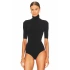 Kadın Siyah Yarım Kol Balıkçı Yaka Alttan Çıtçıtlı Çift Kat İpek Jarse Basic Tanga Bodysuit