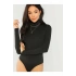 bysoca Kadın Siyah Uzun Kollu Balıkçı Yaka Vücudu Saran Sandy Kumaş Tanga Basic Bodysuit