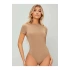 bysoca Kadın Bej Bisiklet Yaka Kısa Kol Vücudu Saran Sandy Kumaş Tanga Basic Bodysuit