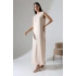 bysoca Kadın Taş Rengi Oversize Sıfır Kol Bisiklet Yaka Uzun Maxi Basic Viskon İçlik Jile Elbise