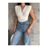bysoca Kadın Beyaz Vatkalı Drapeli Kruvaze V Yaka Kolsuz Çıtçıtlı Bodysuit