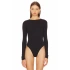 Kadın Siyah Bisiklet Yaka Uzun Kol Alttan Çıtçıtlı Çift Kat İpek Jarse Basic Tanga Bodysuit