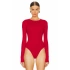 Kadın Kırmızı Bisiklet Yaka Uzun Kol Alttan Çıtçıtlı Çift Kat İpek Jarse Basic Tanga Bodysuit