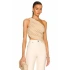 bysoca Kadın Bej Büzgülü Tek Omuz Asimetrik Kesim Jarse Crop Top Büstiyer