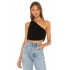 bysoca Kadın Siyah Büzgülü Tek Omuz Asimetrik Kesim Jarse Crop Top Büstiyer
