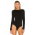 bysoca Kadın Siyah Çift Taraflı Giyilebilir Kayık ve Kare Yaka Uzun Kollu İpek Jarse Bodysuit