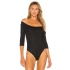 bysoca Kadın Siyah Straplez Düşük Omuz Fakir Kol Kaşkorse Tanga Bodysuit