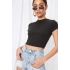 bysoca Kadın Siyah Yarım Balıkçı Yaka Kısa Kol Vücudu Saran Fitilli Kaşkorse Basic Crop Top