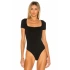 bysoca Kadın Siyah Kısa Kol Kare Yaka Vücudu Saran Basic Tanga Bodysuit