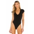 bysoca Kadın Siyah V Yaka Kısa Kol Vücudu Saran Jarse Tanga Basic Bodysuit