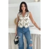 Kadın Krem V Yaka Etnik Çiçek Nakışlı Düğmeli Keten Dokuma Pinterest Bohem Yelek
