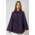 Kadın Mor Uzun Kollu Tek Cepli Geniş Manşetli Oversize Keten Karışımlı Tunik Gömlek