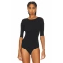 Kadın Siyah Bisiklet Yaka Yarım Kol Alttan Çıtçıtlı Çift Kat İpek Jarse Basic Tanga Bodysuit