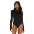 bysoca Kadın Siyah Dik Yaka Uzun Kollu Parmak Geçmeli Tanga Vücudu Saran Esnek Jarse Basic Bodysuit