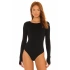 bysoca Kadın Siyah Kayık Yaka Uzun Kollu Parmak Geçmeli Sırtı Dekolteli İpek Jarse Bodysuit