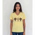 Kadın Sarı V Yaka %100 Pamuklu Boncuk Nakış İşlemeli T-Shirt Çiçekli Kısa Kollu