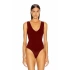 Kadın Bordo Kalın Askılı V Yaka Alttan Çıtçıtlı Çift Kat Sandy Basic Tanga Bodysuit