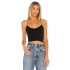 bysoca Kadın Siyah İp Askılı U Yaka Çift Kat Sandy Kumaş Vücudu Saran Basic Crop Top Büstiyer