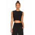 bysoca Kadın Siyah Bisiklet Yaka Sıfır Kol Dökümlü İpek Jarse Crop Top