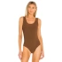 bysoca Kadın Kahverengi Kalın Askılı U Yaka Vücudu Saran Jarse Basic Bodysuit