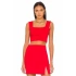 bysoca Kadın Kırmızı Kare Yaka Kalın Askılı Çift Kat Sandy Kumaş Basic Crop Top Büstiyer