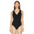bysoca Kadın Siyah V Yaka Sıfır Kol Çift Kat Sandy Kumaş Vücudu Saran Tanga Basic Bodysuit
