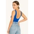 bysoca Kadın Mavi Sırt Dekolteli Kayık Yaka Sıfır Kol Vücudu Saran Basic Bodysuit