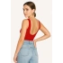 bysoca Kadın Kırmızı Sırt Dekolteli Kayık Yaka Sıfır Kol Vücudu Saran Basic Bodysuit