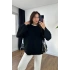 bysoca Kadın Siyah Bisiklet Yaka Oversize İspanyol Kollu Yumuşak Dokulu Triko Kazak