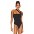 bysoca Kadın Siyah Çapraz Askılı Tek Omuz Vücudu Saran Fitilli Kaşkorse Tanga Basic Bodysuit