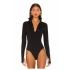 bysoca Kadın Siyah Fermuarlı Dik Yaka Uzun Kollu Parmak Geçmeli Toparlayıcı Tanga Bodysuit