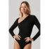 bysoca Kadın Siyah Asimetrik Yaka Dekolteli Tek Omuz Uzun Kollu Sandy Kumaş Tanga Bodysuit