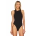 bysoca Kadın Siyah Bisiklet Yaka Sırtı Amerikan Kesim Fitilli Kaşkorse Tanga Basic Bodysuit