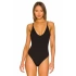 bysoca Kadın Siyah V Yaka İp Askılı Sırtı Açık Vücudu Saran Sandy Kumaş Tanga Basic Bodysuit