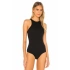 bysoca Kadın Siyah Yüksek Yaka Sırtı Amerikan Kesim Fitilli Kaşkorse Tanga Basic Bodysuit