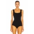 bysoca Kadın Siyah Kare Yaka Kalın Askılı Fitilli Kaşkorse Standart Kesim Basic Bodysuit