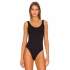 bysoca Kadın Siyah Kalın Askılı U Yaka Vücudu Saran Fitilli Kaşkorse Tanga Basic Bodysuit
