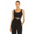 bysoca Kadın Siyah Kalın Askılı U Yaka Çift Kat Sandy Kumaş Vücudu Saran Basic Crop Top