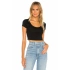 bysoca Kadın Siyah U Yaka Kısa Kol Vücudu Saran Sandy Kumaş Basic Crop Top