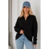 Kadın Siyah Pamuklu Polo Yaka Oversize Triko Kazak
