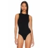 Kadın Siyah Bisiklet Yaka Sıfır Kol Alttan Çıtçıtlı Çift Kat İpek Jarse Basic Tanga Bodysuit